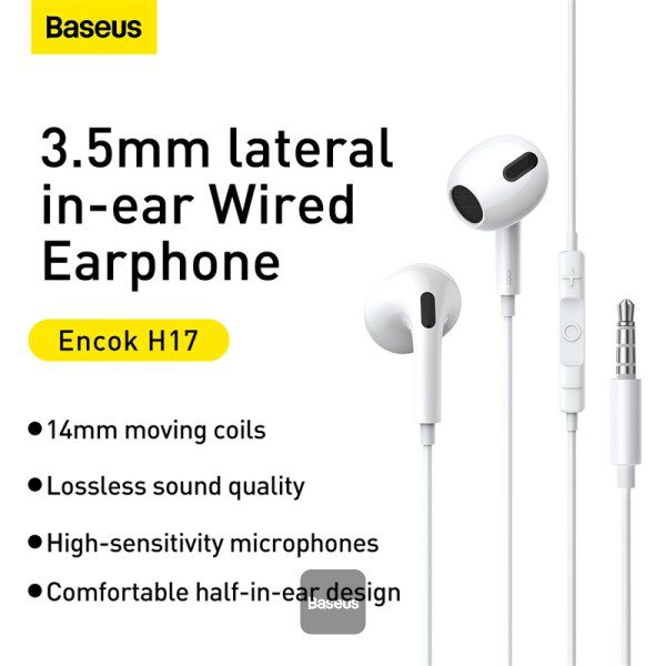 Écouteurs filaires Baseus Encok 3,5 mm H17 avec microphone Blanc NGCR020002