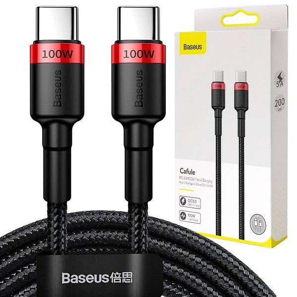 Câble de charge Baseus Cafule USB-C vers USB-C 100 W (2m) Rouge Noir