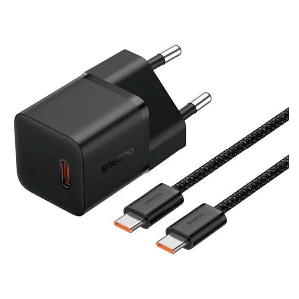 Chargeur mural Baseus GaN5, 20W, 3A, 1 x USB-C, avec câble USB-C, noir