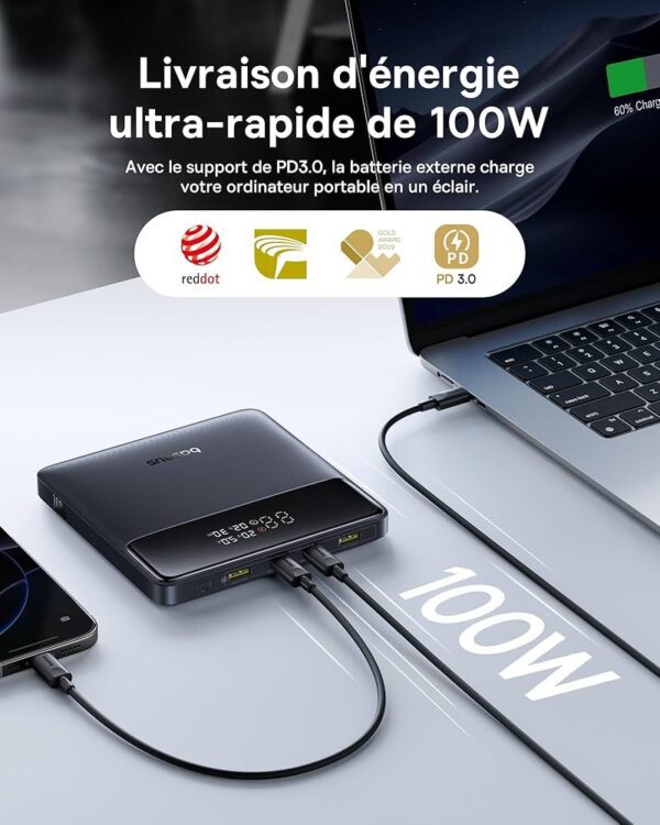 Baseus Blade H1 20 000 mAh – Charge ultra rapide 100 W avec écran digital – Multi‑ports USB‑C & USB‑A –ultra rapide Noir (PPBL000301) Disponible à Abidjan, Côte d’Ivoire