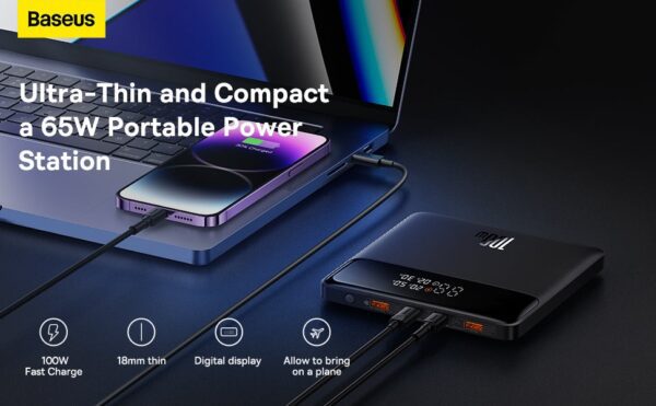 Baseus Blade H1 20 000 mAh – Charge ultra rapide 100 W avec écran digital – Multi‑ports USB‑C & USB‑A –ultra rapide Noir (PPBL000301) Disponible à Abidjan, Côte d’Ivoire
