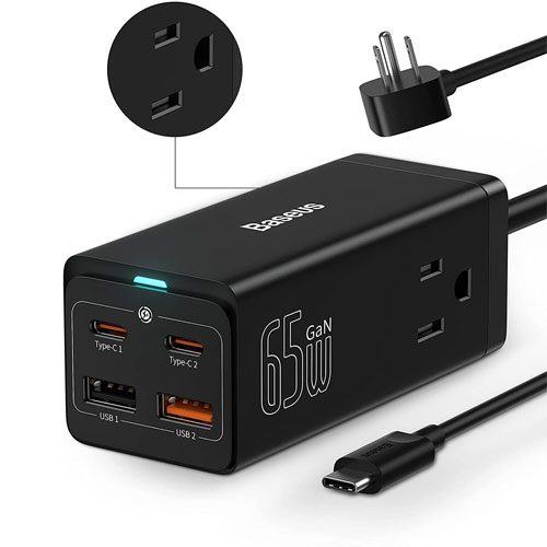 Chargeur GaN3 Pro bureau AC+2U+2C 65W CN Noir Baseus (PSZM000001)