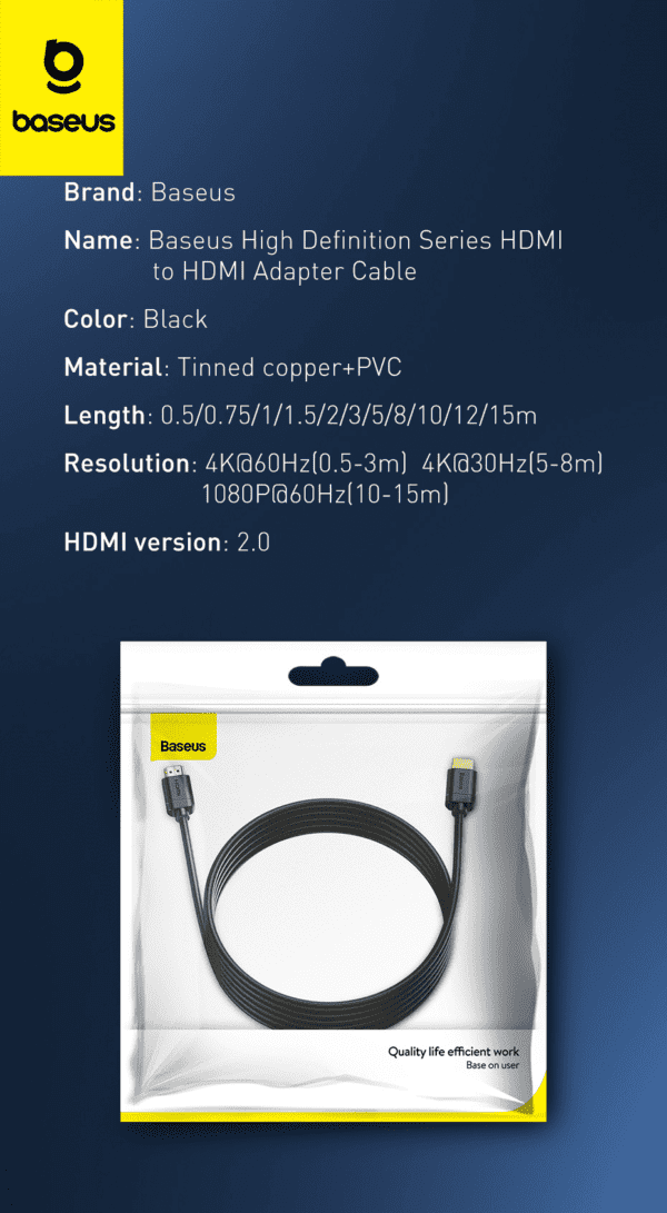 Câble HDMI vers HDMI haute définition 4k Baseus 3 m noir CADKLF-G01