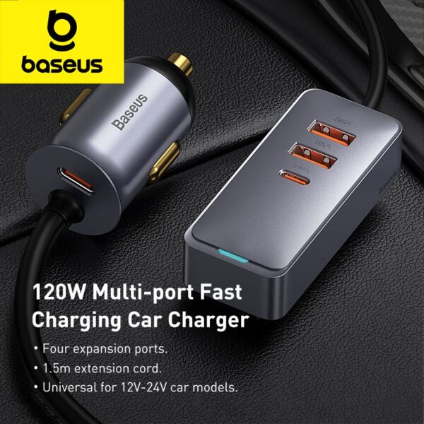 Baseus chargeur allume cigare Together 2xUSB/2xUSB Type C 120W gris CCBT-B0G