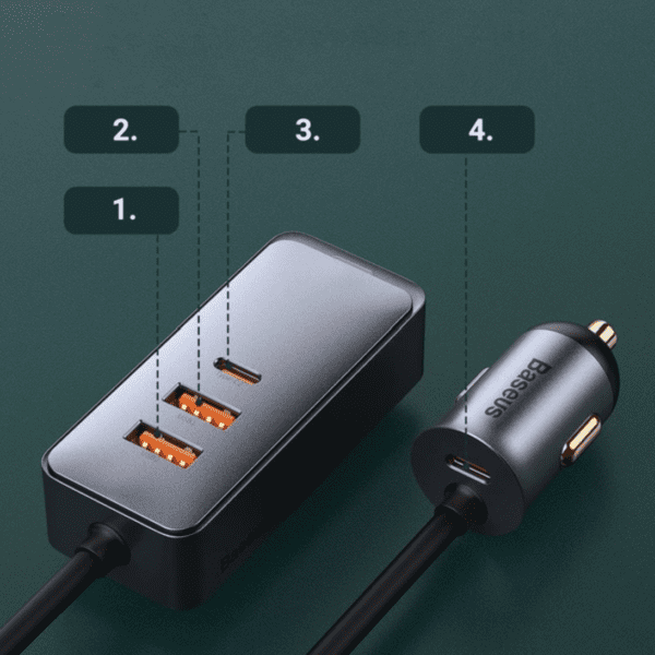 Baseus chargeur allume cigare Together 2xUSB/2xUSB Type C 120W gris CCBT-B0G