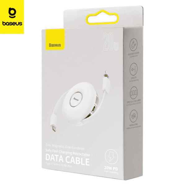 Baseus cable magnetique 3in1 charge rapide retractable 20W BLANC (CAMLC-02)