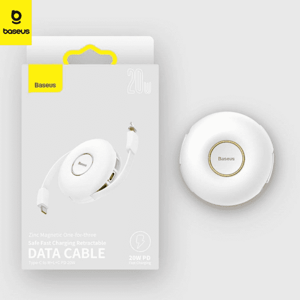 Baseus cable magnetique 3in1 charge rapide retractable 20W BLANC (CAMLC-02)