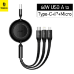 Baseus Cable 3in1 rétractable,USB 100/66W charge rapide (CAMLT-MJ01)