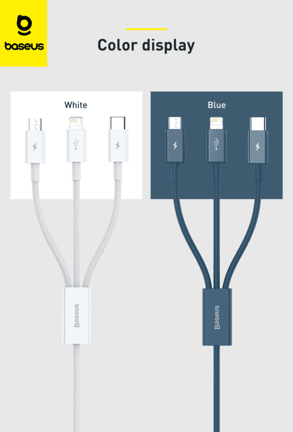 Baseus câble 3en1  pour recharge rapide bleu CAMLTYS-03