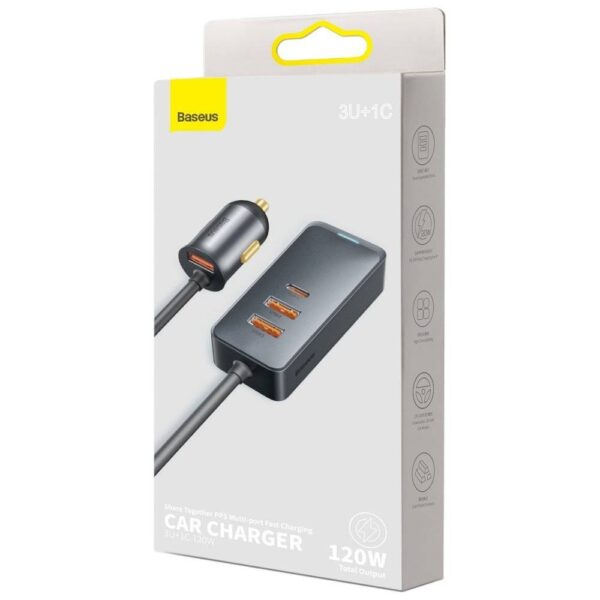 Baseus chargeur allume cigare Together 2xUSB/2xUSB Type C 120W gris CCBT-B0G