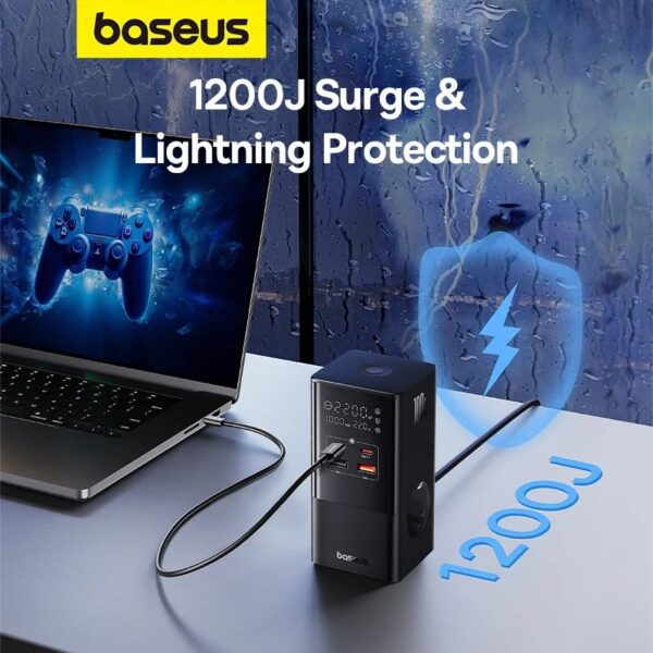 Baseus Multiprise 6 Ports 1,5m PowerCombo 2AC+2U+2C+Rétractable-C100W Pour Ordinateur Portable