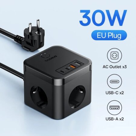 Baseus Bloc Multiprise PowerCombo 30W Cube EU 7 Ports - 1,5 M Charge Rapide, Prise 3AC-2C-2USB