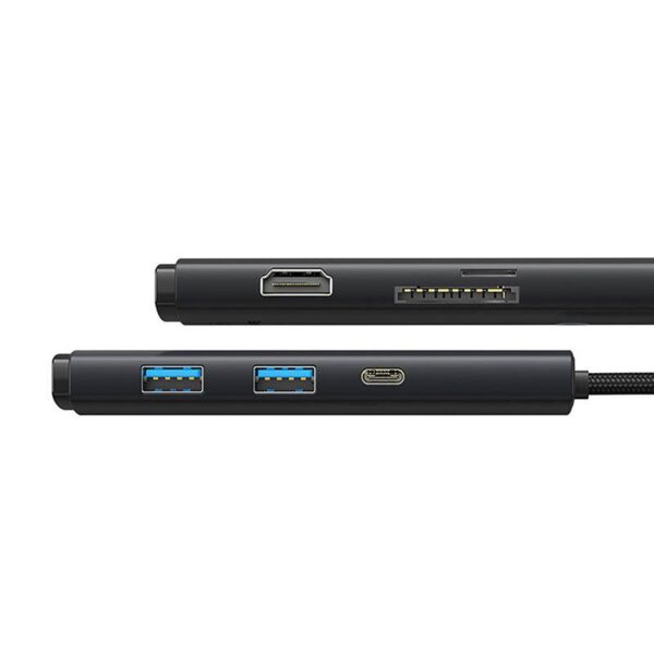 Hub Convertisseur 6in1 Lite Series WKQX080301, Baseus USB-C vers 2x USB 3.0 + HDMI + PD + TF/SD – noir
