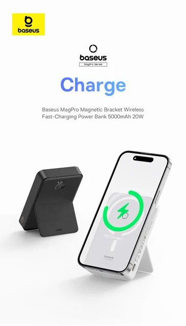 Powerbank à charge rapide sans fil Baseus MagPro 5000 mAh PD 20 W avec support magnétique - Noir