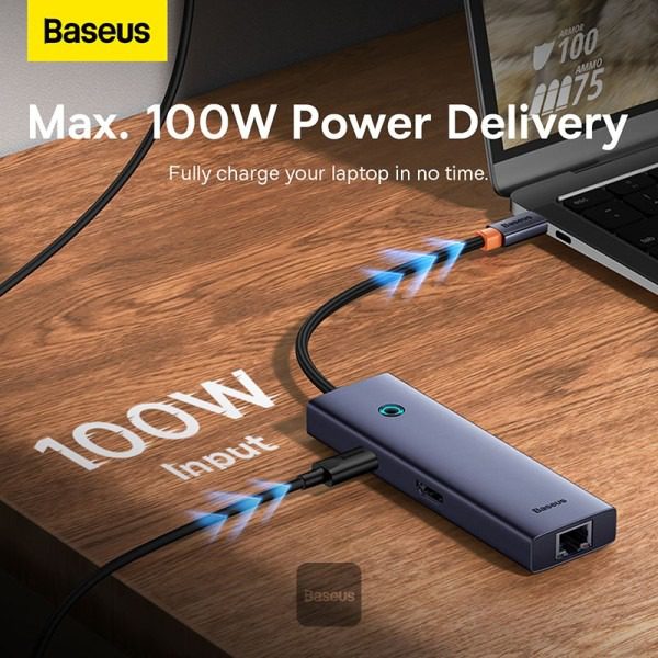 Station d’accueil USB-C 7-en-1 Baseus Flite Series – Hub multifonction – Gris spatial