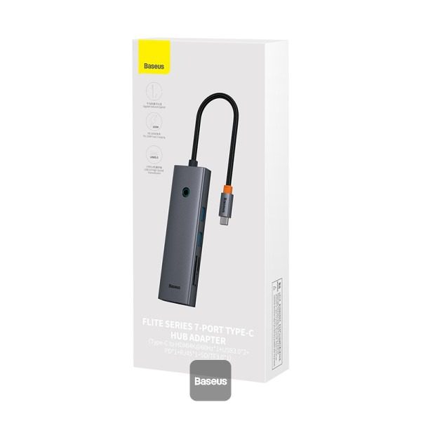 Station d’accueil USB-C 7-en-1 Baseus Flite Series – Hub multifonction – Gris spatial