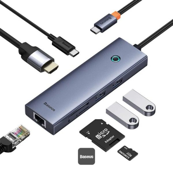 Station d’accueil USB-C 7-en-1 Baseus Flite Series – Hub multifonction – Gris spatial