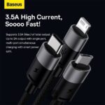 Câble 3-en-1 Baseus Starspeed Series USB vers USB-C, Micro-USB et Lightning – 3.5A – 1.2m