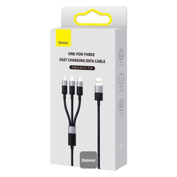 Câble 3-en-1 Baseus Starspeed Series USB vers USB-C, Micro-USB et Lightning – 3.5A – 1.2m