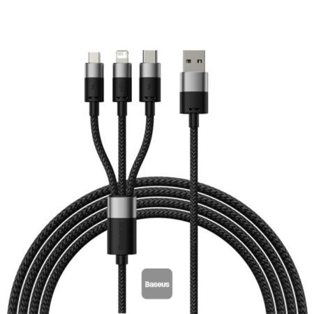 Câble 3-en-1 Baseus Starspeed Series USB vers USB-C, Micro-USB et Lightning – 3.5A – 1.2m