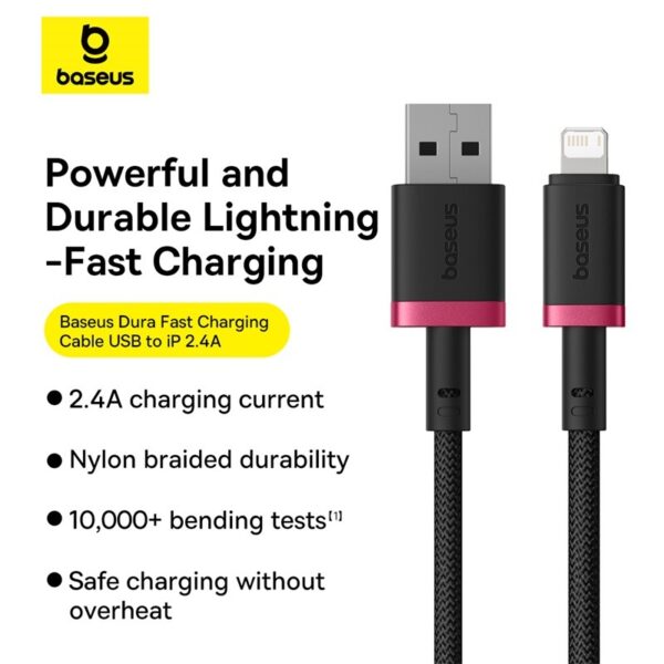 Baseus Câble DURA USB vers Lightning 20W – 1 m – Noir – Charge Rapide iPhone Disponible à Abidjan – Côte d’Ivoire
