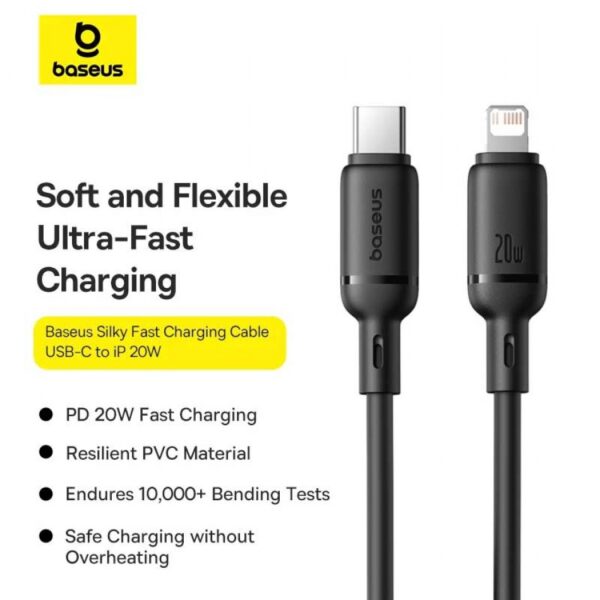 Câble Baseus Silky Series Type-C vers Lightning 20W – Charge Rapide iPhone – 1 mètre P10377700113-00