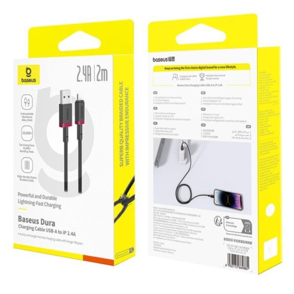 Baseus Câble DURA USB vers Lightning 20W – 1 m – Noir – Charge Rapide iPhone Disponible à Abidjan – Côte d’Ivoire