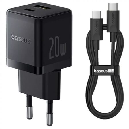 Chargeur Mural Baseus Palm 20W + Câble Type-C vers Type-C 60W (1m)