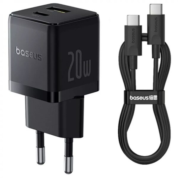 Chargeur Mural Baseus Palm 20W + Câble Type-C vers Type-C 60W (1m)