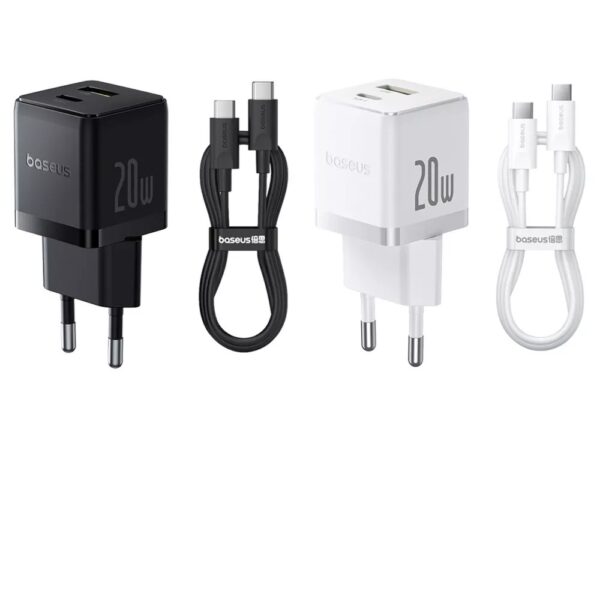 Chargeur Mural Baseus Palm 20W + Câble Type-C vers Type-C 60W (1m)