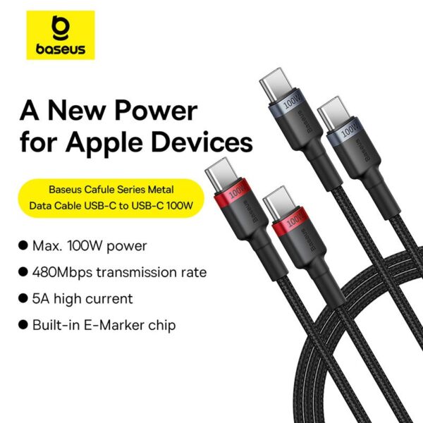 Lot de 2 Câbles Baseus USB-C vers USB-C 100W – 1 mètre – Noir & Gris P10318306003-00