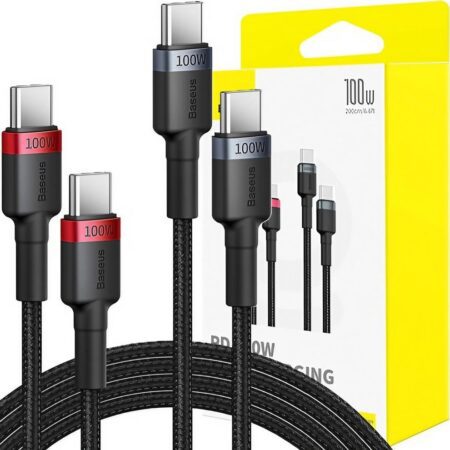 Lot de 2 Câbles Baseus USB-C vers USB-C 100W – 1 mètre – Noir & Gris P10318306003-00