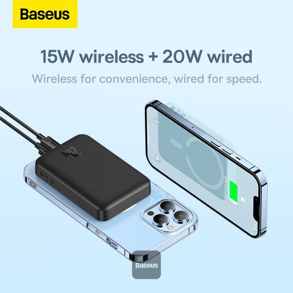 Baseus Power Bank 10 000 mAh – Magnétique sans fil 20W – Charge rapide – Noir