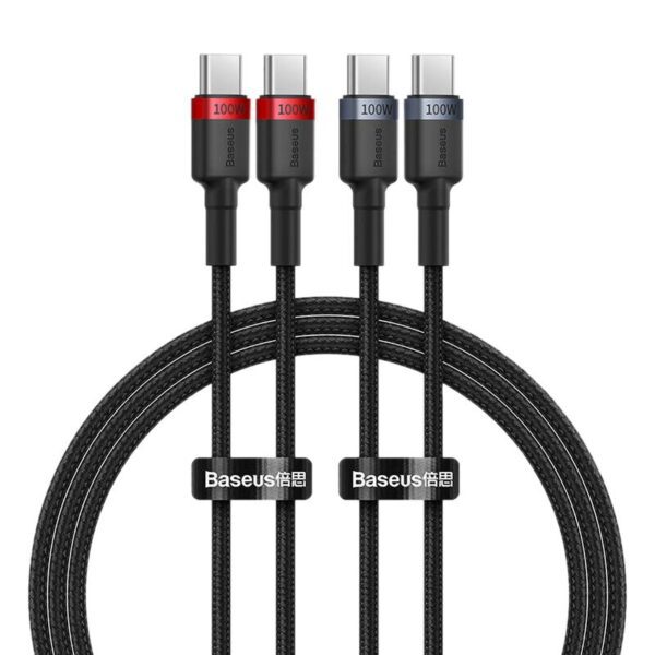 Lot de 2 Câbles Baseus USB-C vers USB-C 100W – 1 mètre – Noir & Gris P10318306003-00
