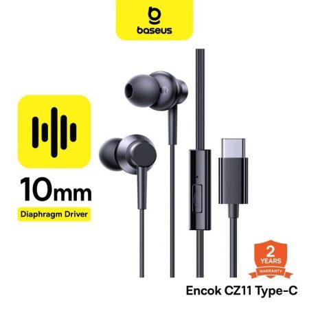 Écouteurs filaires Baseus encok CZ11 avec microphone usb type c noir A00164300113-Z1