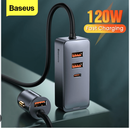 Baseus chargeur allume cigare Together 3xUSB/1xUSB Type C 120W gris CCBT-A0G