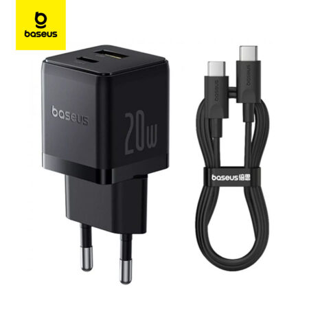 Chargeur mural Baseus Palm 20W avec câble USB-C 60W (1 m) inclus – Charge rapide pour smartphones, tablettes et appareils USB-C – Compact et puissant.