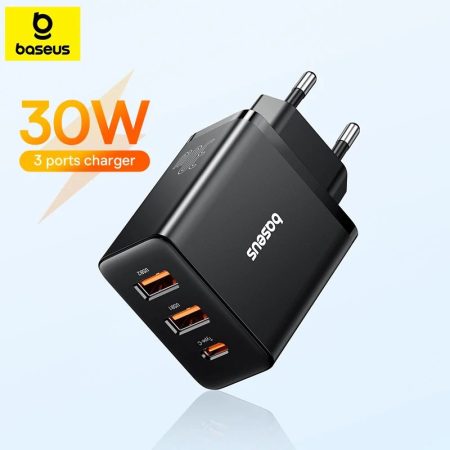 Chargeur rapide Baseus USB Type-C + 2x USB 30W 3A – Noir – CCXJ-E01 – Abidjan, Côte d’Ivoire