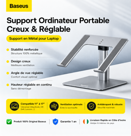 Support Laptop Baseus Réglable en Métal – Confort Ergonomique Premium pour Ordinateur | Disponible à Abidjan