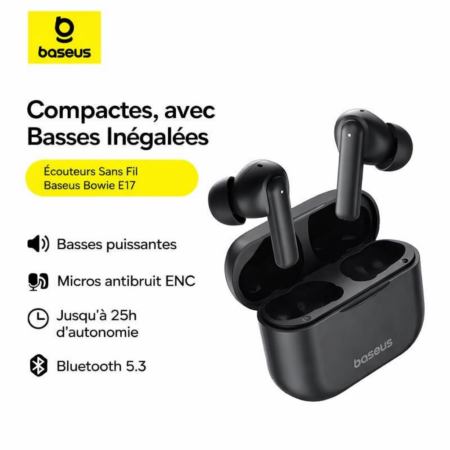 Baseus Baseus Bowie E17 à Abidjan Côte d’Ivoire – Écouteurs intra-auriculaires sans fil Bluetooth 5.3 noir A00072200113-Z1