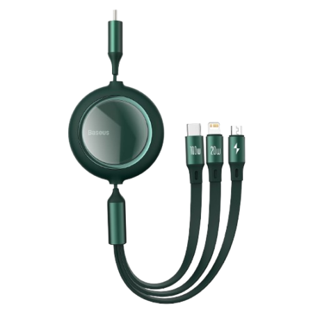 Câble de données de charge rapide rétractable 3 en 1 Baseus Bright Mirror 2 Series Type-C vers M+L+C 100 W 1,1 m vert -CAMJ010201
