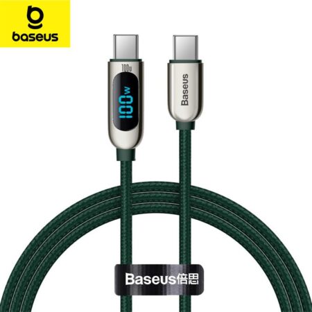 Câble de données de charge rapide Baseus avec écran LED, USB-C vers USB-C, 100 W, 5 A, 1 m - Vert CATSK-B06