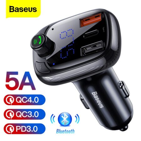 Baseus S-13 Émetteur FM Bluetooth TWS + Chargeur Voiture Allume-Cigare Rapide – Double USB – Disponible à Abidjan