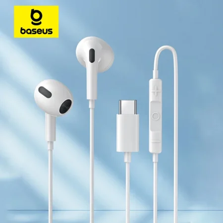 Écouteurs USB Type-C Baseus Blanc Original Abidjan – Idéal Android Sans Prise Jack Livraison Rapide