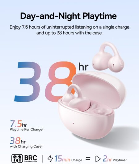 Écouteurs intra-auriculaires Baseus Bass BC1 à clip, confort optimal grâce à leur anneau ouvert et leur clip ergonomique à trois courbes, son puissant avec SuperBass, appels clairs grâce à leurs 4 microphones, étanchéité IP55, autonomie de 38 heures