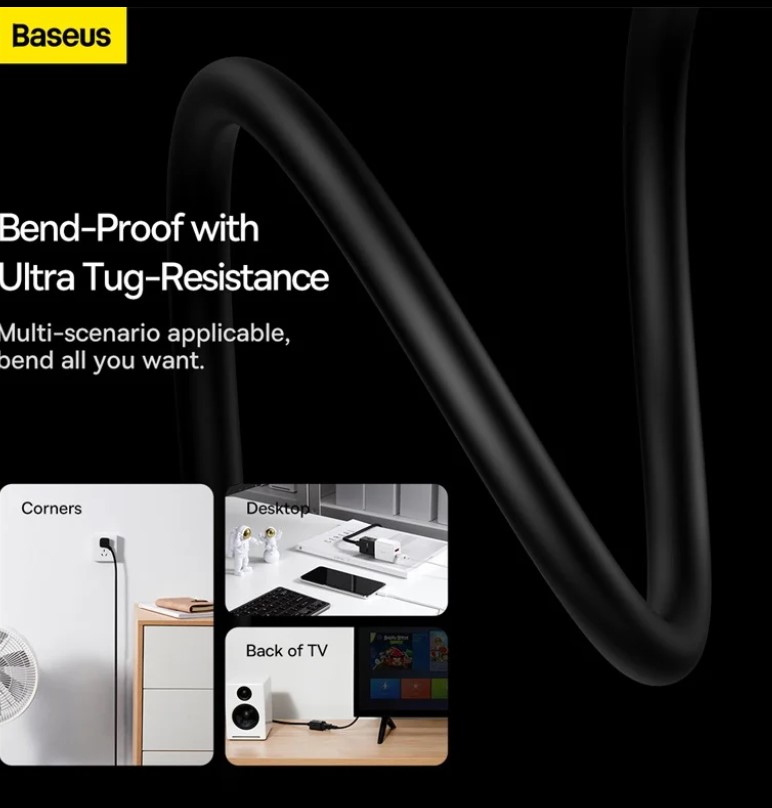Multiprise Baseus PowerCombo Mini 1AC avec cordon d'alimentation de 1 m (adaptateurs de prise UE et Royaume-Uni inclus) – Image 5