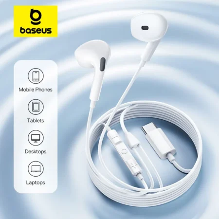 Écouteurs Baseus USB-C blanc intra-auriculaires – Son HD filaire pour Android et Iphone à Abidjan (Côte d’Ivoire)